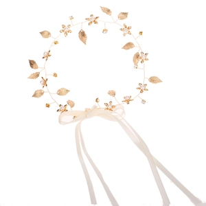 Serre-tête baroque doré avec feuilles, perles et strass pour accessoires de mariée