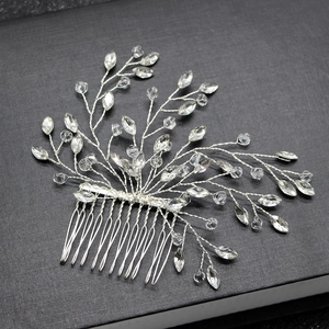 Handmade bridal hair comb with silver twisted wire and clear crystals in leaf design