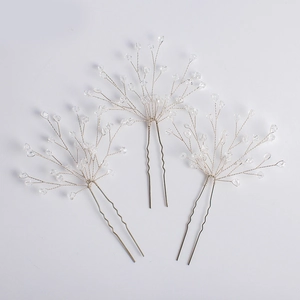 Lot de pics à cheveux de mariée en argent avec perles de cristal pour coiffures de mariage
