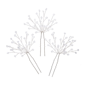 Ensemble de trois épingles à cheveux de mariée en argent avec cristaux faits à la main
