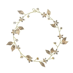 Détail du bandeau feuille dorée baroque avec strass pour accessoire de coiffure de mariée