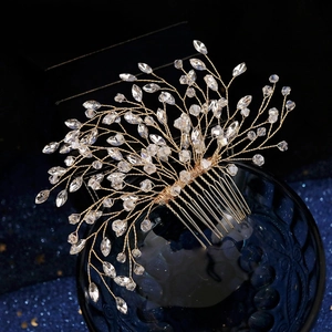 Handmade Bridal Hair Comb Alloy Rhinestone Branch Design Gold Silver Wedding Hair Accessories For Women Jewelry