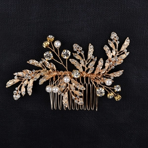 Handmade Leaf Bridal Hair Comb With Faux Artificial Pearl Rhinestone Alloy Gold Silver Headpiece For Wedding Banquet Women Jewelry