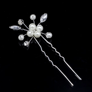 Épingle à cheveux de mariée avec perles blanches et cristaux sur alliage d'argent