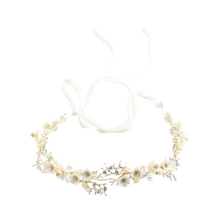 Serre-tête de mariée élégant avec fleurs en coquillage, perles et cristaux dorés