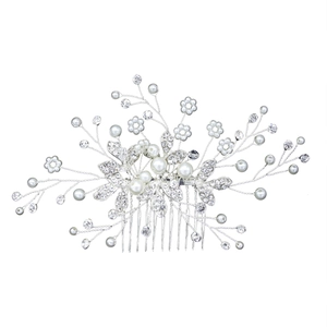 Peigne à cheveux de mariée argenté avec perles à la main et strass pour coiffure de mariage