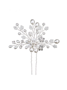 Détails d'épingle à cheveux mariée avec perles faites main, cristaux et fil d'argent