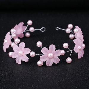 Serre-tête floral rose givré avec perles et fil d'argent pour mariages et filles