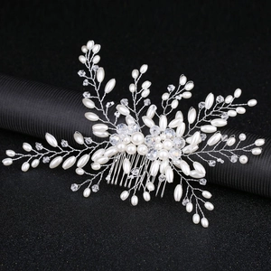 Elegant Hand Woven Silver Wire Faux Artificial Pearl Crystal Bridal Hair Comb Leaf Branch Wedding Headpiece For Women Jewelry Accessory