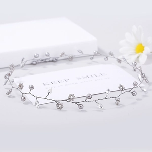 Handmade silver hair band with grey pearls and clear crystals for elegant bridal styling