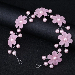 Serre-tête fleurs givrées roses et perles pour mariées et filles en fil d'argent