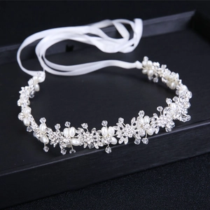 Fascia per Capelli Sposa Fatta a Mano in Lega con Strass e Künstliche Perle Sintetiche Decorazione Floreale con Nastro di Raso per Donna Gioielli da Festa