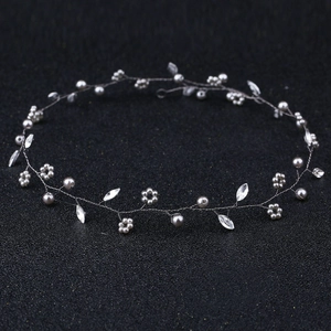 Handmade bridal hair vine with silver pearls and crystal rhinestones on dark wire base