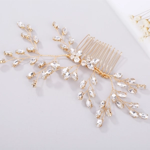 Exquisite gold bridal hair comb with marquise cut rhinestones and handmade wiring