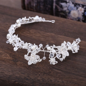 Baroque Black Crystal Faux Artificial Pearl Bridal Hair Band Alloy Rhinestone Floral Wedding Headband For Women Party Elegant Hair Accessories
