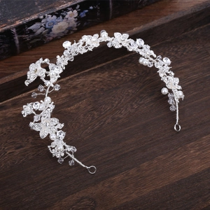 Baroque bridal headband with black crystals and white pearls on elegant silver vine wire