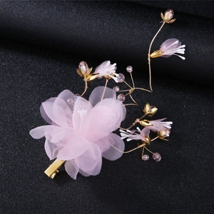 Eleganter Rosa Netz Blume Haarclip Handgefertigt Golddraht Perlen Haarnadel Für Kinder Mädchen Hochzeit Brautjungfer Party Haarschmuck