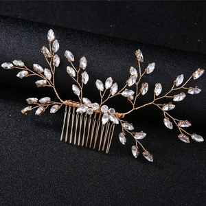 Luxury Handmade Bridal Hair Comb Alloy Gold Silver Rhinestone Leaf Headpiece For Wedding Party Women Jewelry