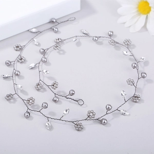 Elegant Handmade Artificial Pearl Crystal Wedding Hair Vine Bridal Headband For Women Vintage Rhinestone Flower Hair Chain Wedding Party Hair Accessories