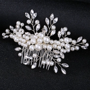Peigne à Cheveux Mariage Fait Main Avec Künstliche Perles d'Imitation et Strass Élégant Vigne Florale Or Argent Accessoire de Cheveux