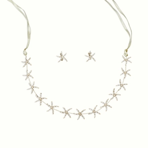 Starfish bridal headpiece with gold metal headband and rhinestone jewelry set