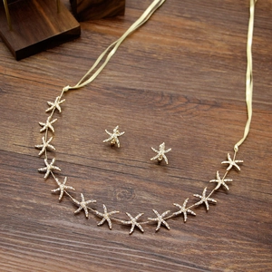 Girls Gold Alloy Rhinestone Starfish Headband And Earrings Marine Style Hair Jewelry For Wedding Party Accessory