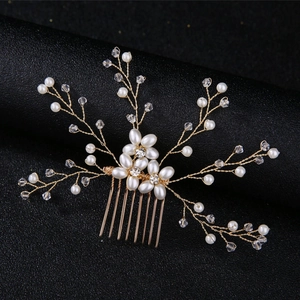 Elegant Handmade Bridal Hair Comb With Faux Artificial Pearl And Crystal Gold Silver Floral Headpiece For Wedding Party Women Girls Accessories