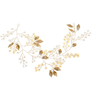 Vigne de cheveux faite main en feuilles dorées avec perles pour coiffures de mariée