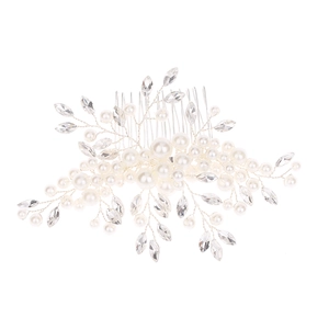 Peigne à cheveux élégant pour mariée avec perles et strass sur fil d'argent artisanal