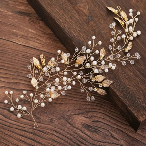 Vigne de Cheveux de Mariage Faite à la Main en Alliage Feuille d'Or Künstliche Perle Cristal Bandeau Accessoires de Cheveux de Mariée Élégants