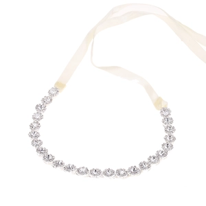 Bandeau de mariée exquis avec fleurs en strass et rubans en soie blanche réglables