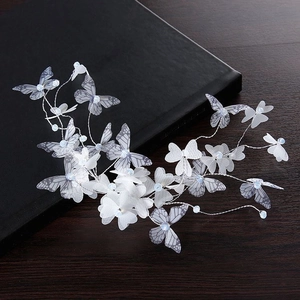 Pince à Cheveux Papillon Blanc Pour Enfants Mariage Mariée Tissu Organza Floral Coiffe Avec Perles Accessoires Cheveux Fait Main