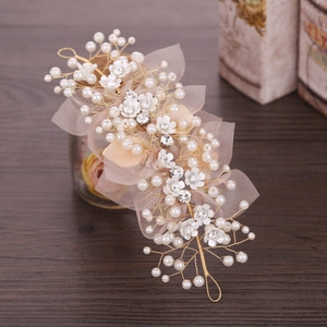 Floral girls headband with white silk flowers and pearls for weddings and parties