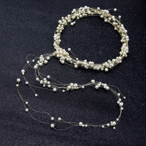 Tocado de novia con perlas blancas y borlas largas de alambre para bodas y fiestas