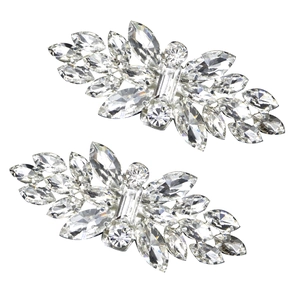 Paar elegante silberne Blattschuhclips mit Strass und Markasitsteinen für Brautschuh-Accessoires