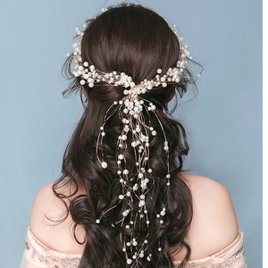 Enredadera de Pelo Nupcial Hecha a Mano con Perla Artificial y Alambre de Cobre Larga Diadema de Boda para Mujer Niña Joyería