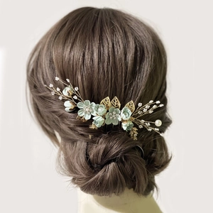 Peigne à Cheveux de Mariée Fleurs Fait Main Künstliche Perle Strass Alliage Or Feuille Peigne Latéral de Mariage pour Mariée Bijoux Femme