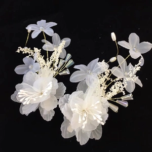 Korean Style Gauze Flower Hair Clips With Artificial Pearls And Crystals Handmade Floral Hairpins For Wedding Party Kids