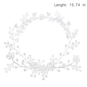 Bandeau de mariée exquis avec perles blanches et perles sur fil d'argent flexible 40cm