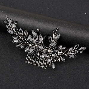 Pettine per capelli vintage con cristalli neri e design a vite in metallo argento
