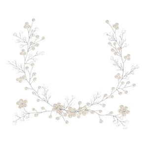 Vigne de cheveux de mariée élégante avec perles blanches et cristaux sur fil d'argent