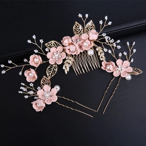 Bridal Hair Comb And Hair Pins Set Alloy Cloth Flower Faux Artificial Pearl Rhinestone Wedding Hair Accessories For Bride Bridesmaid