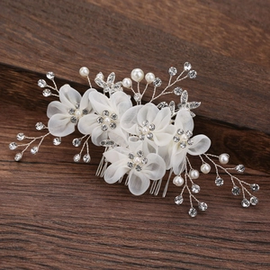 Peigne à Cheveux Fleur de Mariée Künstliche Perle Strass Floral Organza Coiffe pour Mariage Fête Enfants Filles Femmes Accessoires de Cheveux