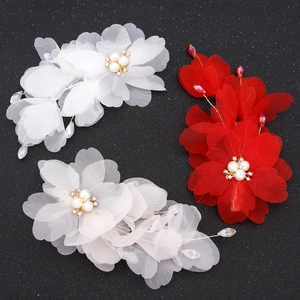 Pince à Cheveux Fleur en Organza Fait à la Main Style Coréen Avec Künstliche Perle Artificielle Strass pour Mariage Fête Enfants Filles Accessoire de Coiffure
