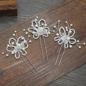 Épingles à cheveux de mariée faites main avec perles et cristaux sur fil d'argent