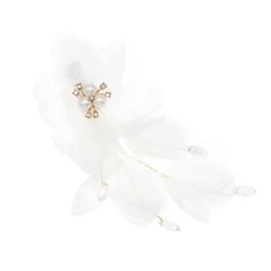 Détails de la pince à cheveux fleur en tissu blanc faite main avec perles et cristaux