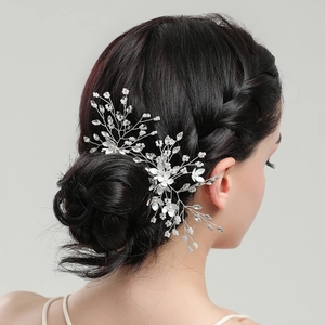 Handmade Bridal Wedding Hair Pins With Faux Artificial Pearl Rhinestone Flower Design Alloy Copper Wire Hair Accessories For Women