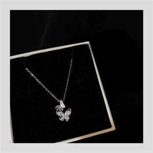 Dettaglio della collana a doppio farfalla in argento s925 in una scatola regalo nera