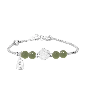 S925 silver Hetian jade bamboo bracelet with lotus charm and Ping An pendant for women
