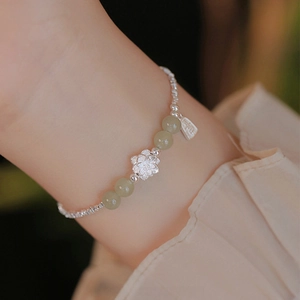 New Chinese Style S925 Sterling Silver Lotus Natural Hetian Jade Bracelet Elegant Bamboo Joint Broken Silver Jewelry For Women